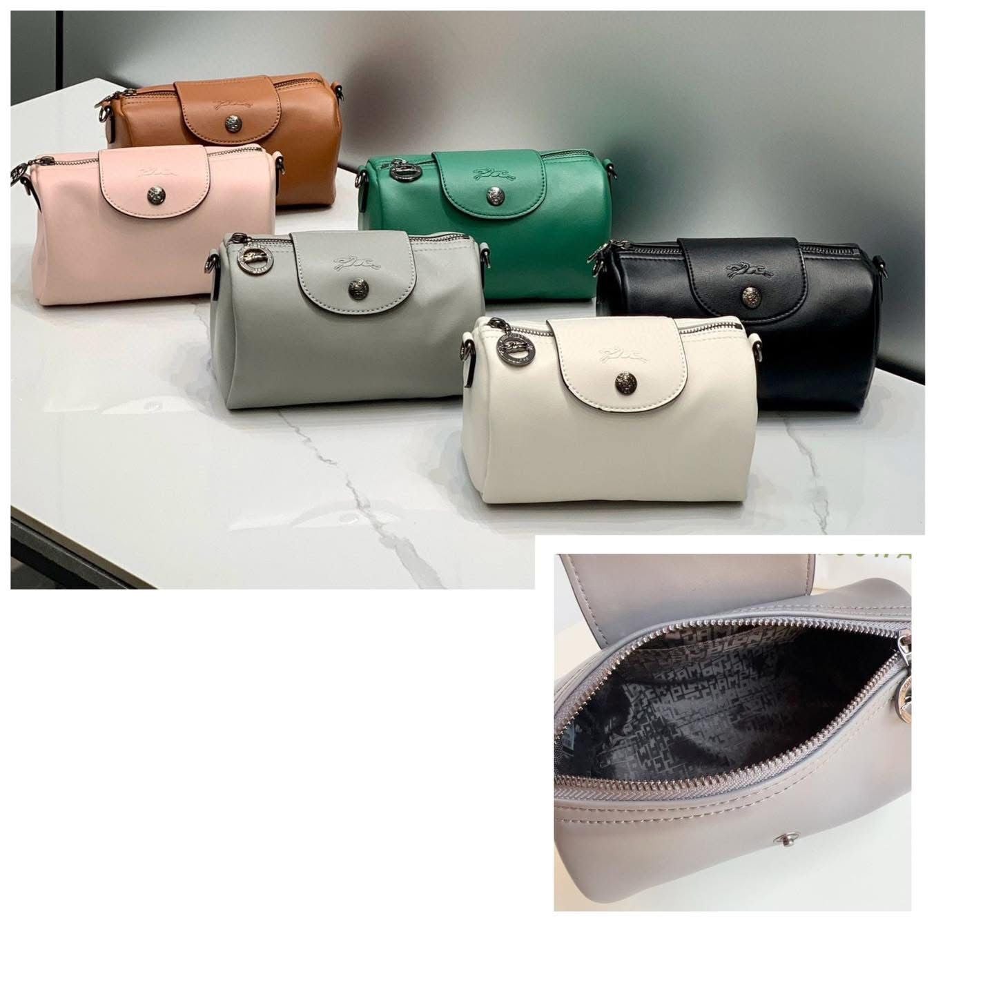 0611👜👜Longchamp PU 皮質圓筒袋