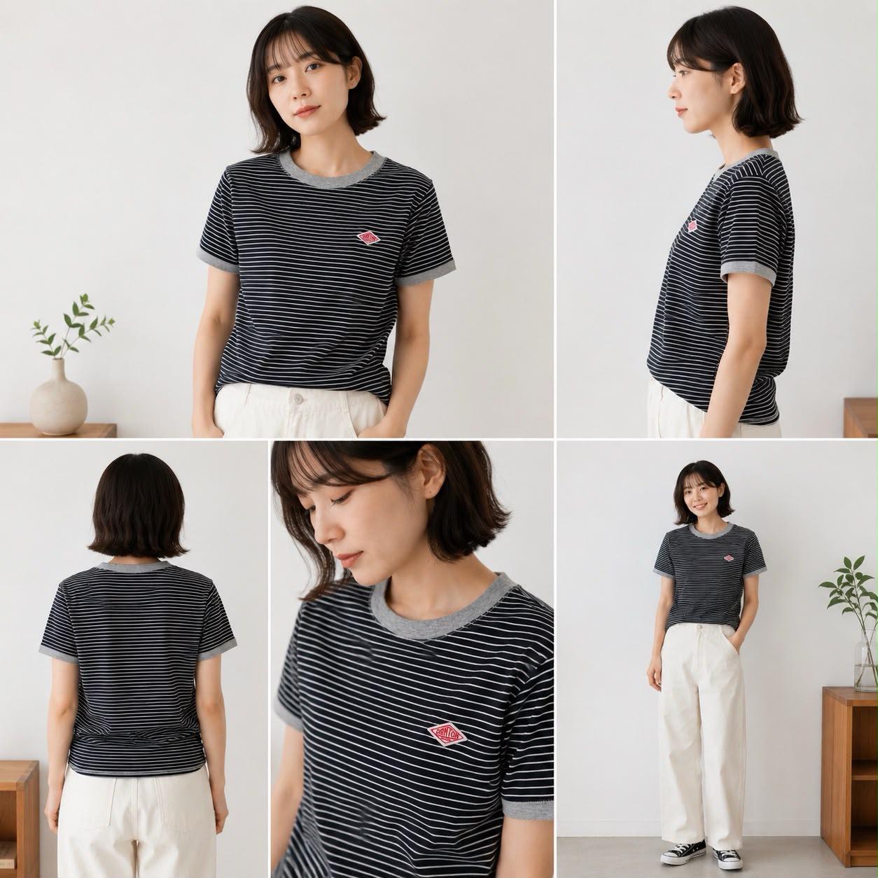 0626👕👕✨Danton拼色領條紋修身短袖衫