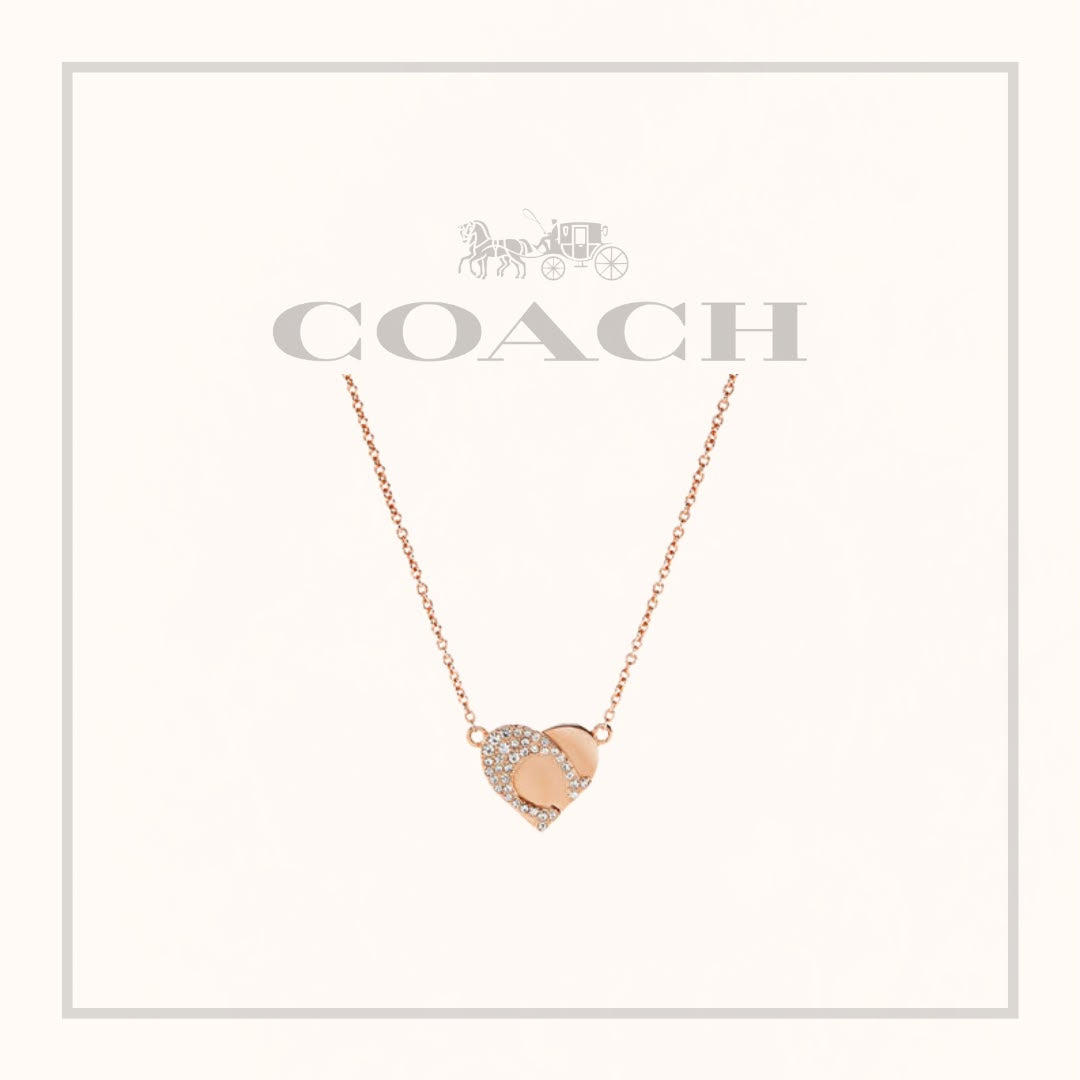 0900‼️售完即止‼️ 貨期 10月下旬  Coach 閃鑽玫瑰金心形頸鏈