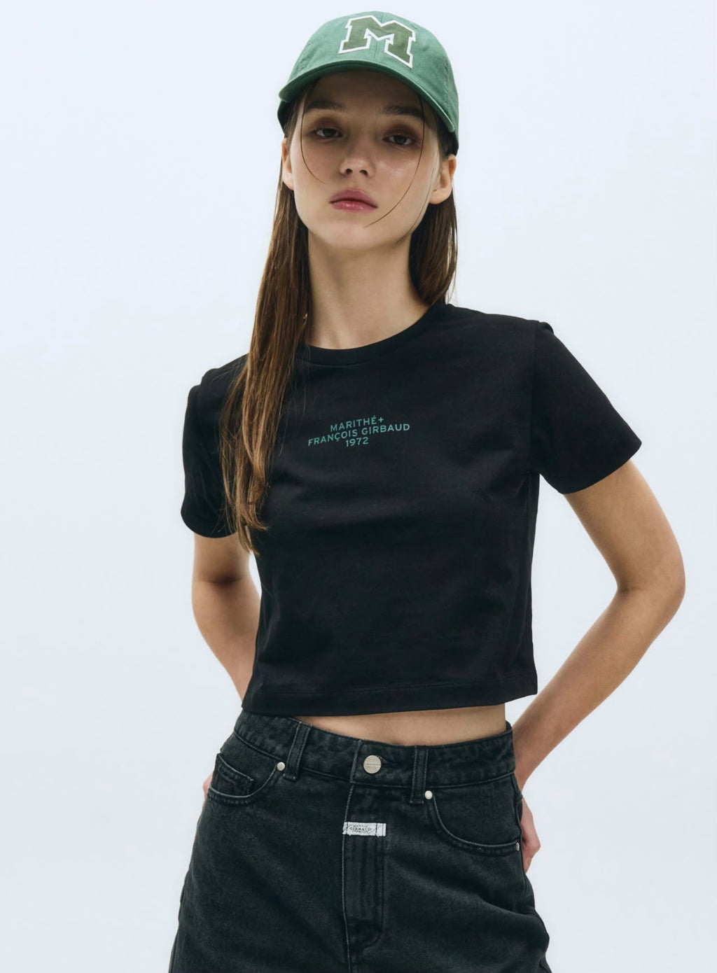 1016👕👕MARITHE FRANCOIS GIRBAUD W LETTERING CROP TEE
