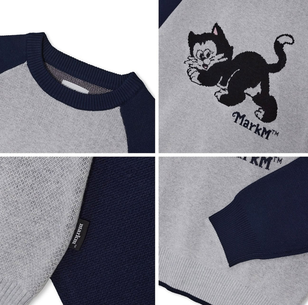 1020💖💖Cat Raglan Crewneck Knit