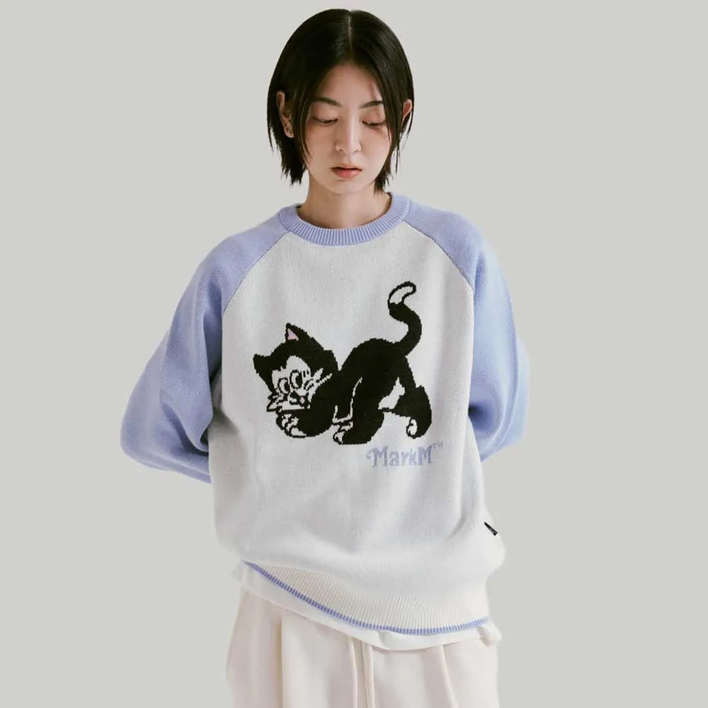1020💖💖Cat Raglan Crewneck Knit
