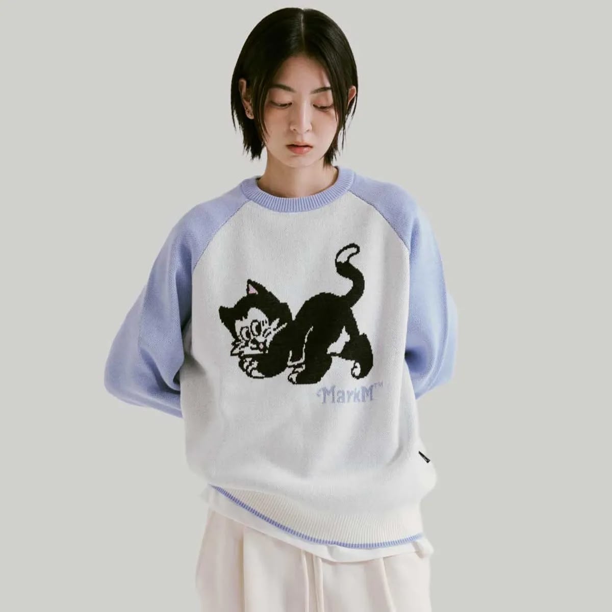 1020💖💖Cat Raglan Crewneck Knit