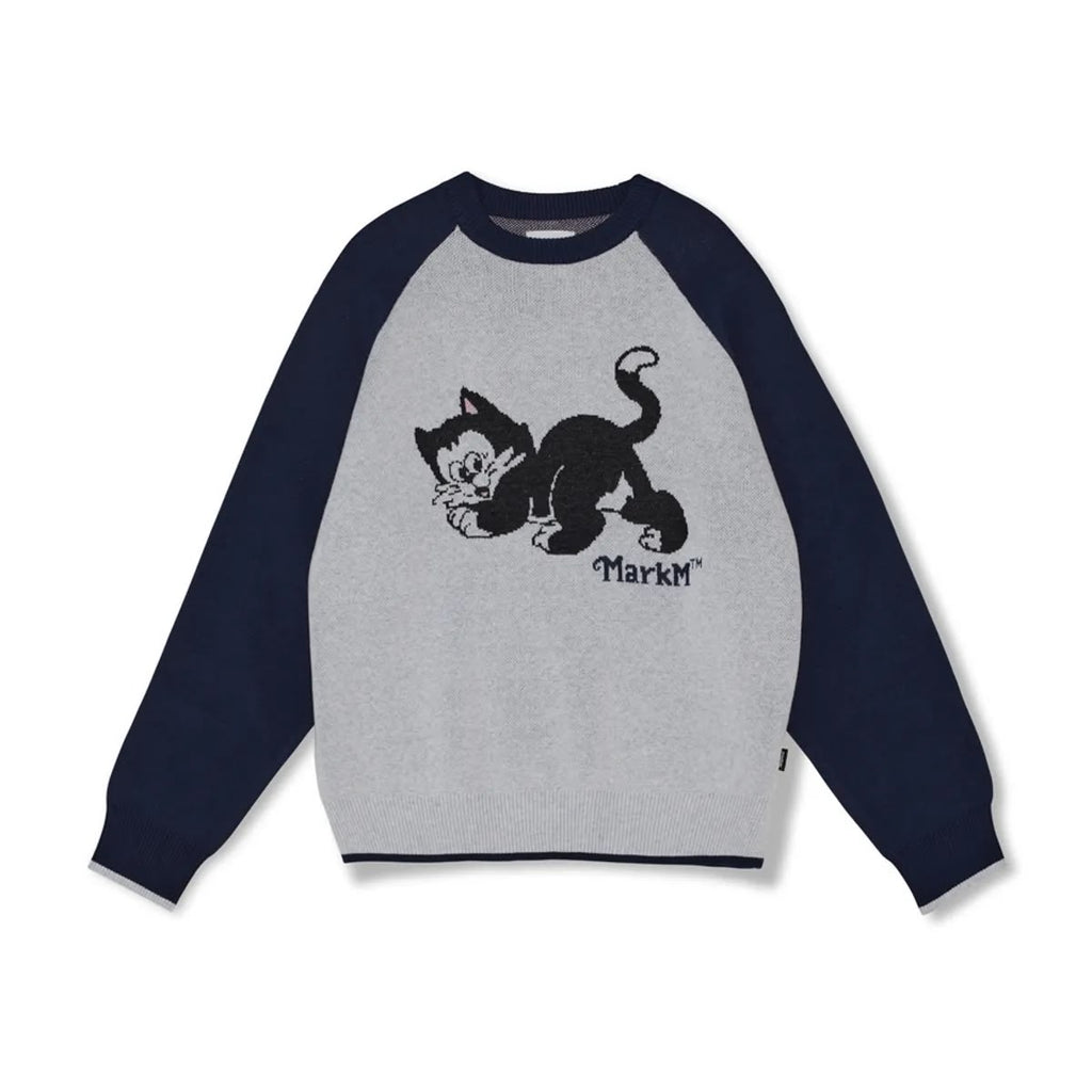 1020💖💖Cat Raglan Crewneck Knit