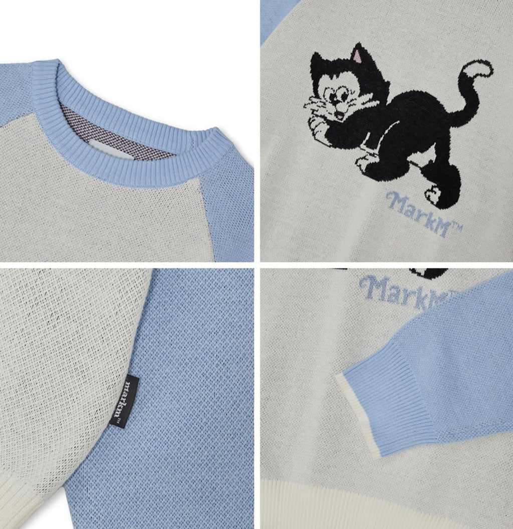 1020💖💖Cat Raglan Crewneck Knit